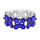 Floral Teardrop Glass Crystal Stretch Evening Bracelet