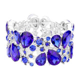 Glass Crystal Teardrop Floral Stretch Evening Bracelet