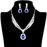 Rhinestone Pave Teardrop Collar Necklace & Clip Earring Set