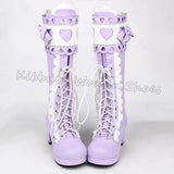 Platform High Hearts Lace-Up Knee Boots