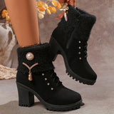 Knit Cuff Lace-Up Heeled Boots