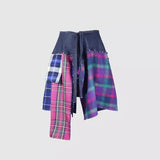 Denim Plaid Patchwork Skirt