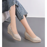 Embroidered Wedge Espadrille Heels - AfterAmour