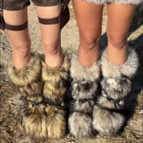 Plush Fur Buckle Boots - AfterAmour