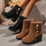 Knit Cuff Lace-Up Heeled Boots