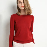 Women's Slim O-Neck Cashmere Wool Blend Sweater