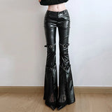 Midnight Reign Buckled Flare Leather Pants
