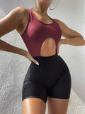New Solid Color Matching Boxers Hollow One-piece Swimsuit Bikini