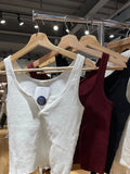 Buttons Waffle Cotton Tank Top Woman Round Neck Sexy Sleeveless Retro Crop Tops  Summer Solid Simple Vintage Y2k Vest Chic