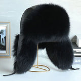 Oversized Fox Fur Leather Trapper Hat - AfterAmour