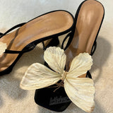 Butterfly Slipper Square Toe Sandal Heels