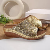 Crocodile Print Gold Wedges - AfterAmour