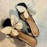 Butterfly Slipper Square Toe Sandal Heels
