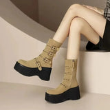 Crest Platform Buckle Boots
