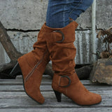 Belt Buckle High Heel Boots