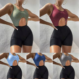 New Solid Color Matching Boxers Hollow One-piece Swimsuit Bikini