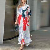 Loose Brushstroke Print Dress - AfterAmour