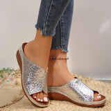 Crocodile Print Gold Wedges - AfterAmour