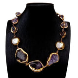 Amethyst Pearl Chain Necklace - AfterAmour