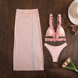 New Solid Color Lace Sexy Three-piece Mesh Dress Bikini