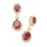 CZ Double Oval Accented Dangle Evening Earrings