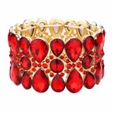 Pear Crystal Floral Rhinestone Stretch Evening Bracelet
