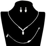 3PCS Teardrop Pearl Accented Rhinestone Necklace Jewelry Set