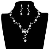 Flower Leaf Cluster Vine Rhinestone Necklace