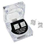 Women's 10mm Square Crystal Cubic Zirconia Stud Earrings in Clear Gift Box - Ready to