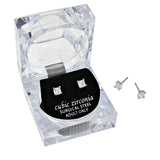 4mm Square Crystal Cubic Zirconia Stud Earrings in Clear Gift Box - Ready to Gift