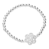 CZ Stone Paved Flower Pointed Stainless Steel Ball Stretch Bracelet