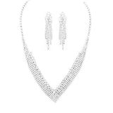 Crystal Rhinestone Pave Collar Necklace Clip on Earring Set