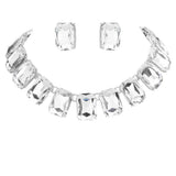Emerald Cut Stone Link Evening Necklace Earring Set