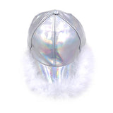 Faux Feather Trimmed Hologram Baseball Cap