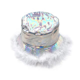 Faux Fur Trimmed Hologram Bucket Hat
