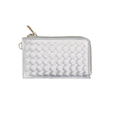 Faux Leather Basket Weave Flat Card Holder Wallet with Wristlet