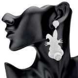 Glittered Resin Easter Bunny Pom Pom Tail Dangle Earrings