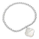 Mother Of Pearl Quatrefoil Charm Stainless Steel Ball beaded Stretch Bracelet