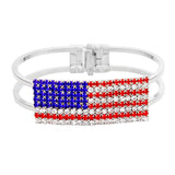 Women's Crystal Pave American Flag Hinged Bracelet 4th of July