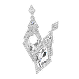 Oval Rhinestone Accented Dangle Evening Earrings
