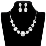 Oval Stone Accented Rhinestone Trimmed Necklace