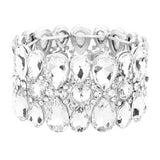 Pear Crystal Floral Rhinestone Stretch Evening Bracelet