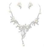 Pearl Accented Floral Rhinestone Necklace