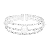 Pearl Accented Split Rhinestone Evening Cuff Bracelet