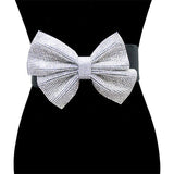 Crystal Embellished Rhinestone Pave Bow Detail Glamorous Elastic Stretch Belt