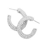 Rhinestone Embellished Oval Hoop Evening Earrings