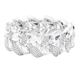 Rhinestone Pave Marquise Stone Leaf Stretch Evening Bracelet