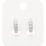 Square CZ Stone Paved Stainless Steel Huggie Hoop Earrings