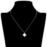 Stainless Steel Mother Of Pearl Quatrefoil Pendant Necklace