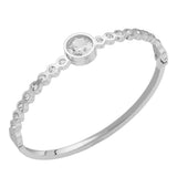 Stainless Steel Round CZ Stone Bezel Hinged Bangle Bracelet